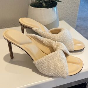 JACQUEMUS Les Mules Bagnu Twisted Terry Cotton Cream Heeled Sandals NEW